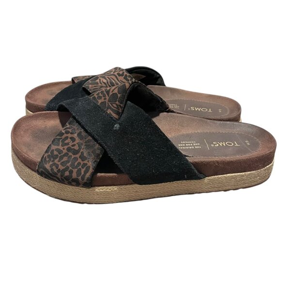 TOMS Paloma Sandals Women's 9 Black Animal Print Casual Summer Slip On - Picture 6 of 13
